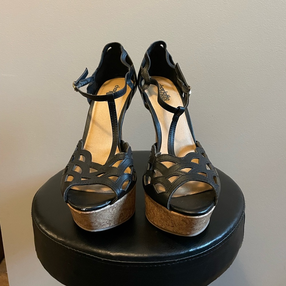 Black “Lace” peep toe heel
